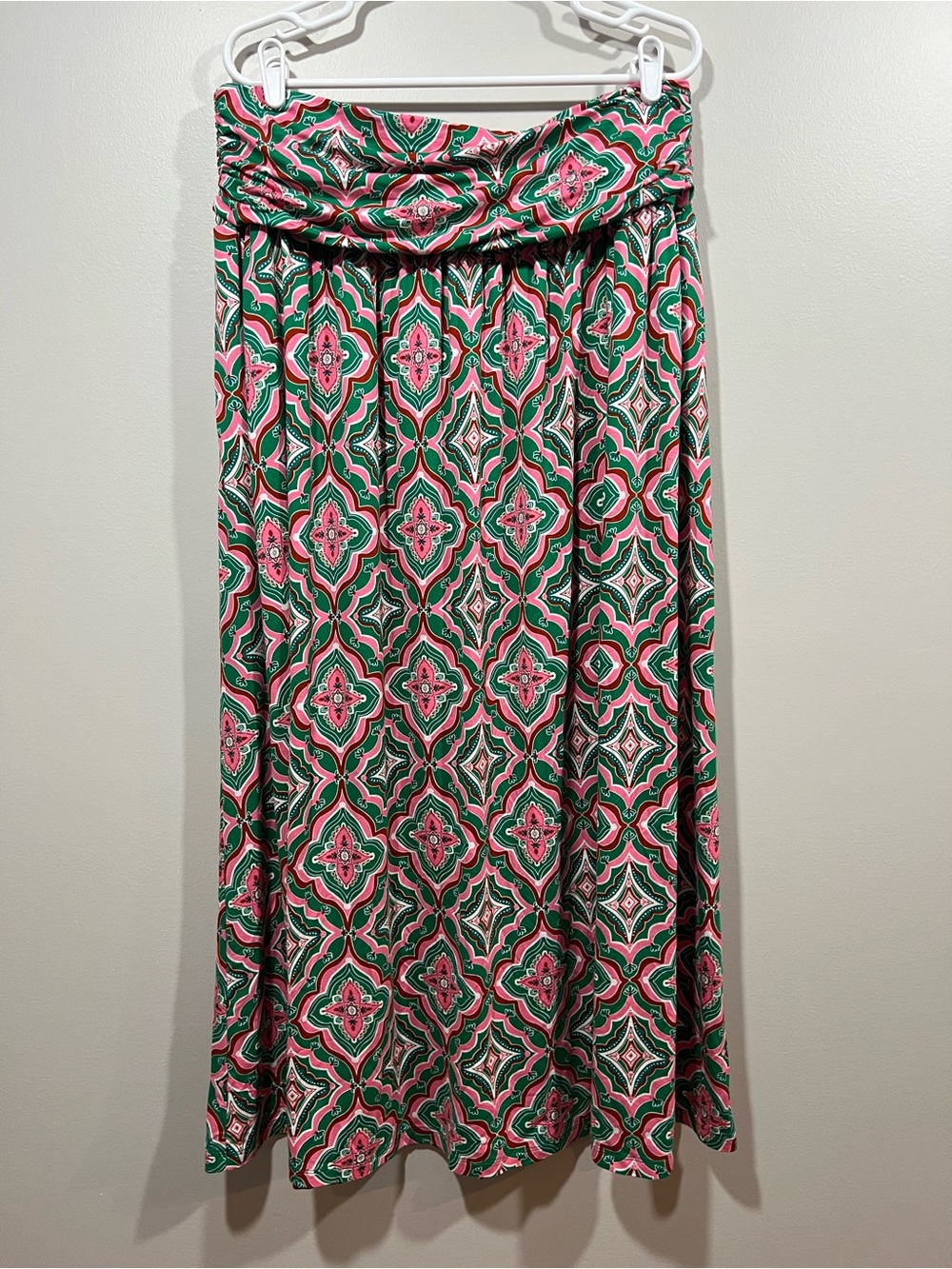 Boden Women’s Rosaline Jersey Green and Pink Printed Maxi Skirt 14 Long